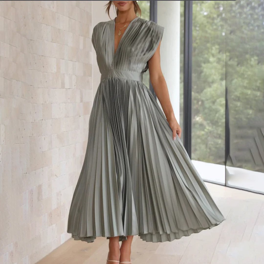 Maren women's wedding guest dress in Rosegold, full-length front view