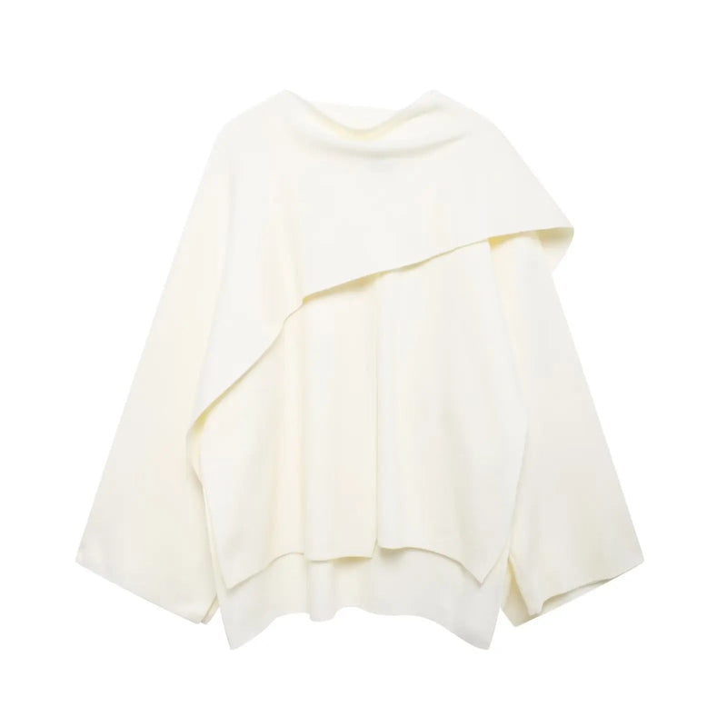 Side view of the Margaret cape mantel showing relaxed fit and graceful shoulder drape