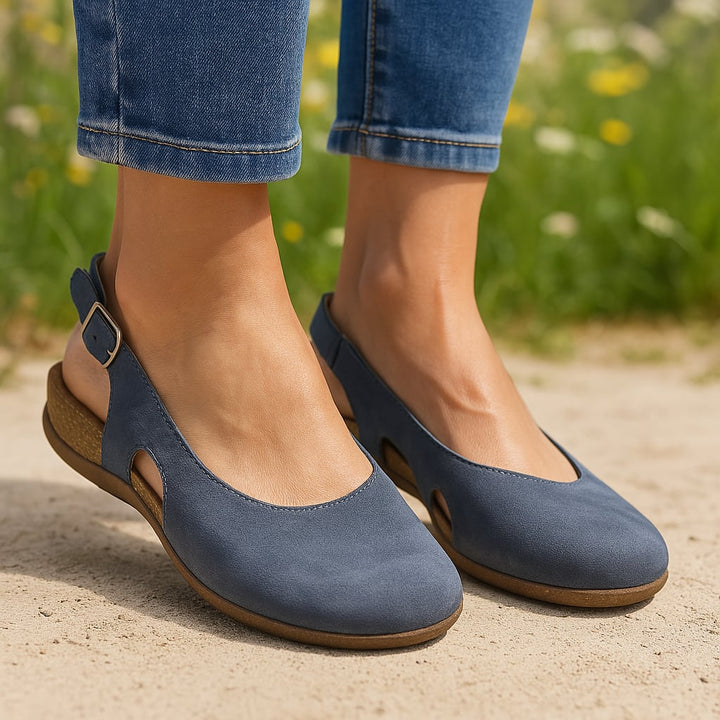 Women's supportive sandal with anatomical footbed and adjustable heel strap in gray
