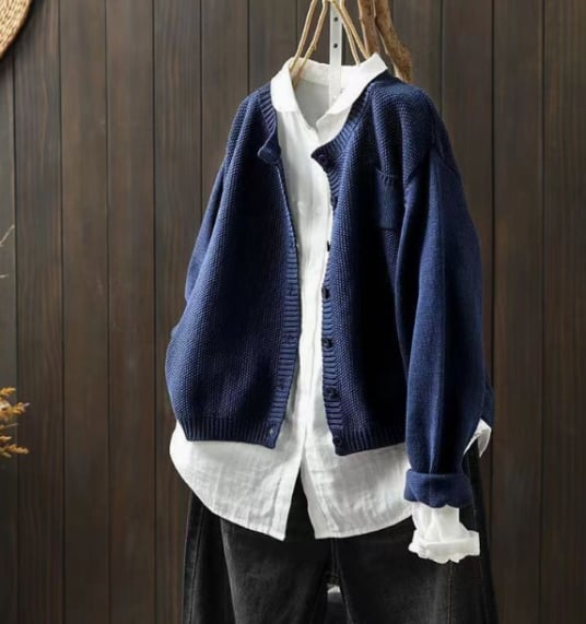Flat lay of the relaxed cardigan showing available color options
