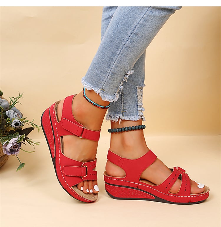 Margaux orthopedic sandals in red, angled side view