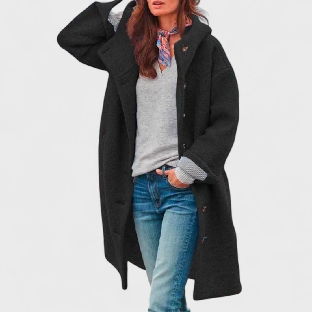 Close-up front view of the sleek city jacket highlighting its clean lines and polished finish