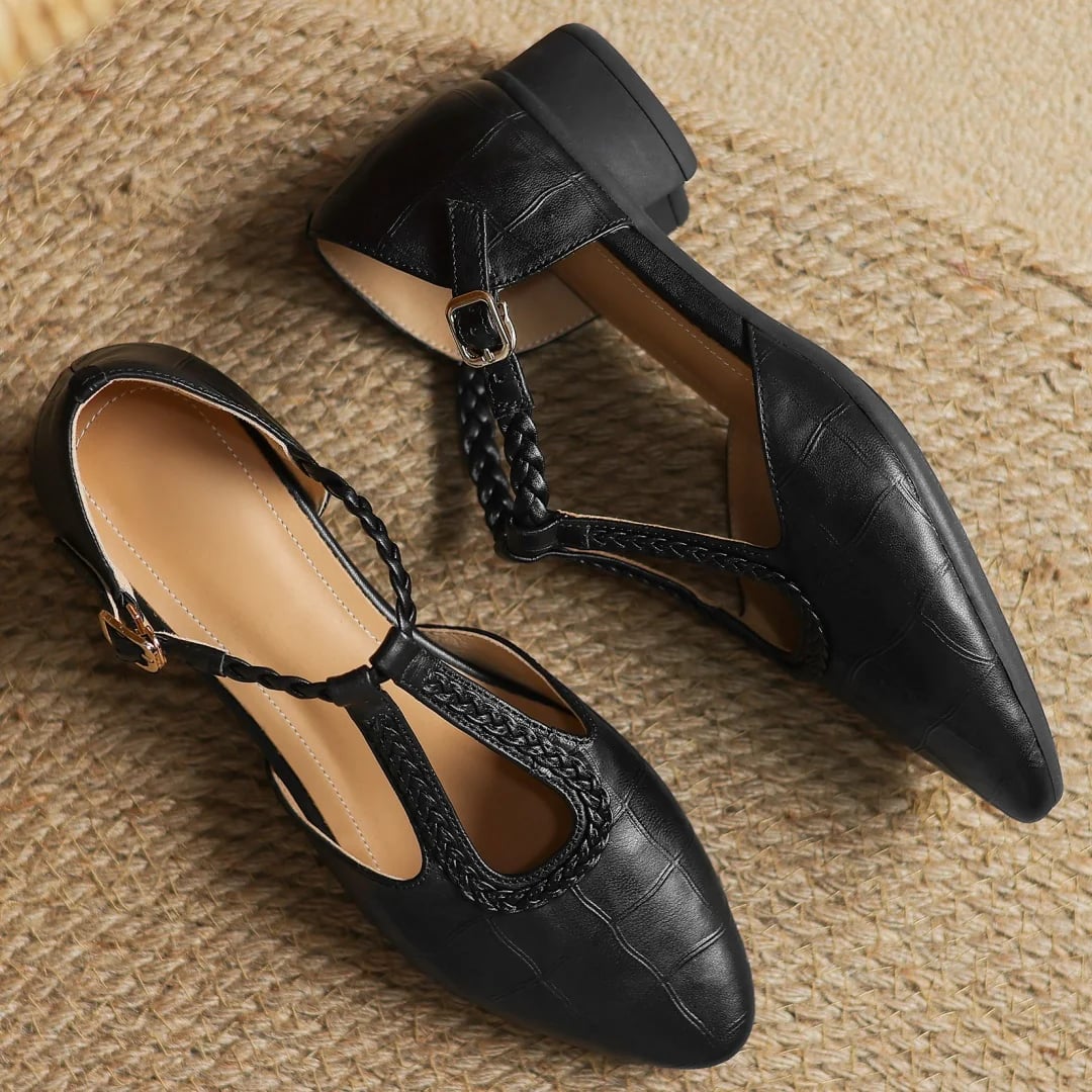 Margot T-strap mary jane flats in black and brown side by side showing both colorways