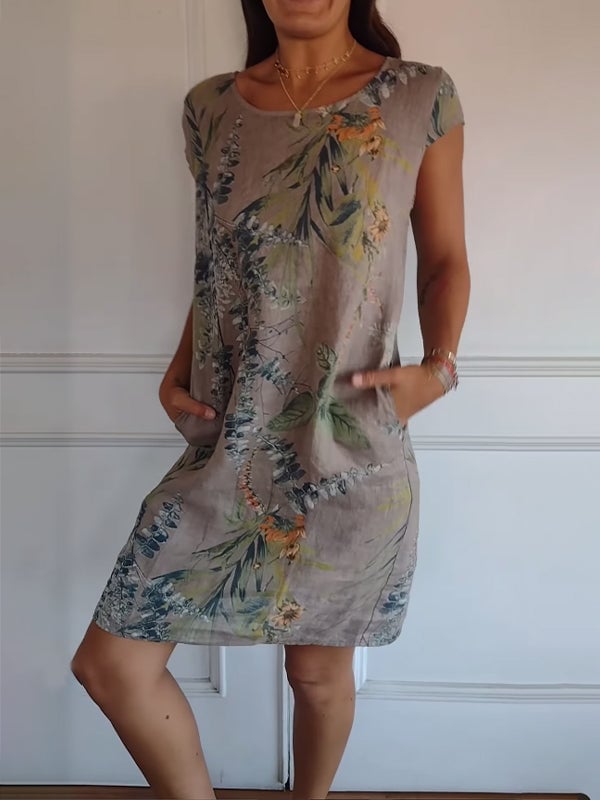 Close-up of the soft, breathable fabric of the Marilyn round neck dress
