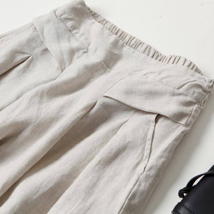 Close-up of side pocket detail on wide-leg relaxed pants in white