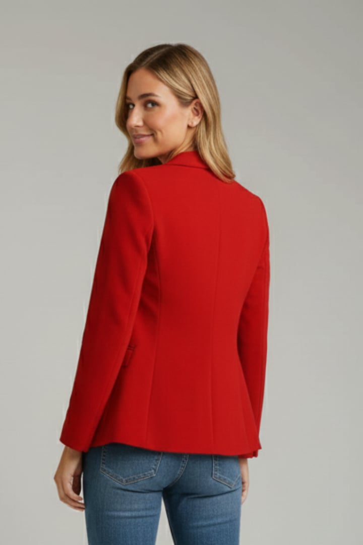 Back view of the Marisol women's long sleeve blazer showing tailored fit