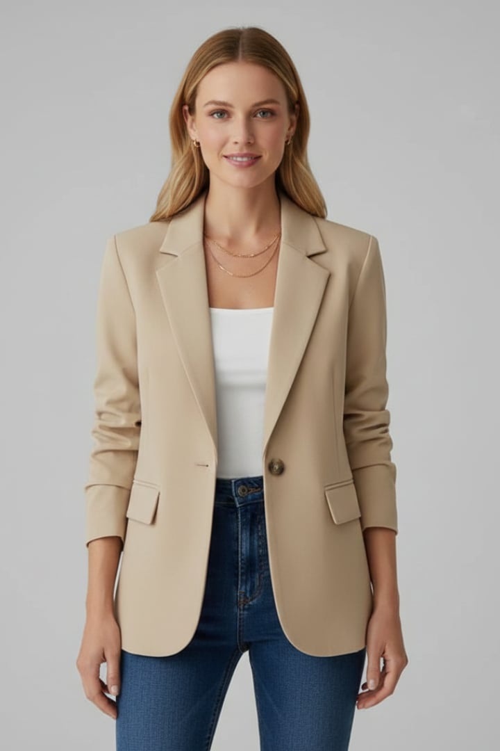Flat lay of the Marisol notched lapel blazer showing full garment detail