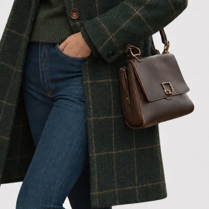 Close-up of the Mariza fabric-blend overcoat in green highlighting soft texture and classic design