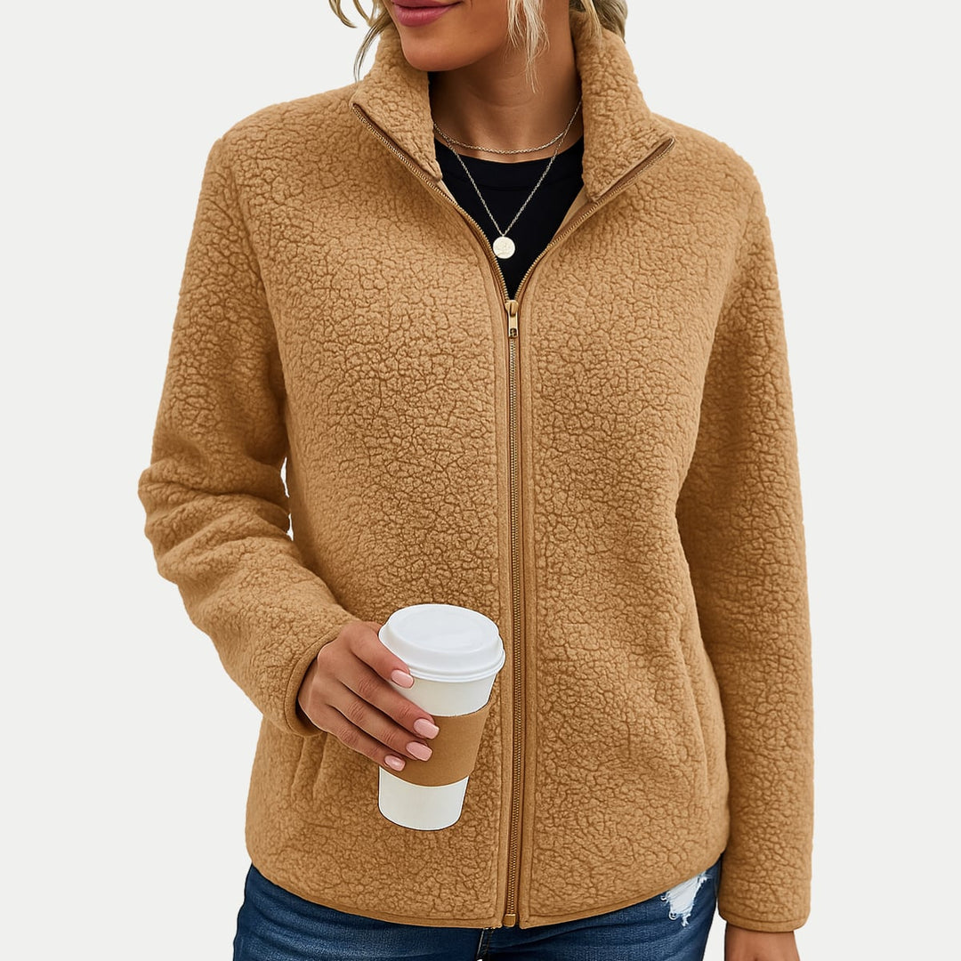 Close-up detail of the Marsha casual jacket fabric highlighting its soft cozy texture
