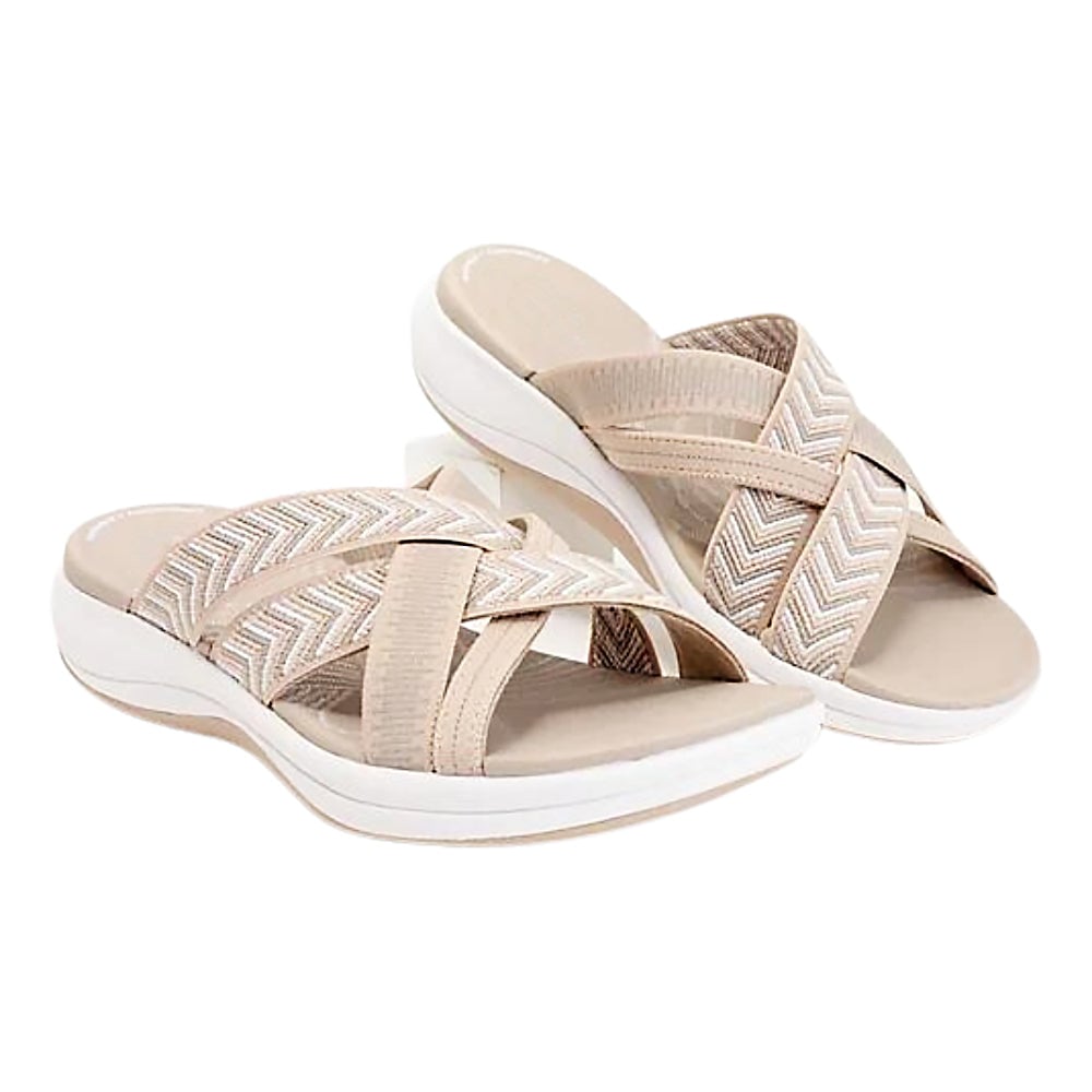 Side view of Matilda arch support sandals in black showing cushioned sole profile