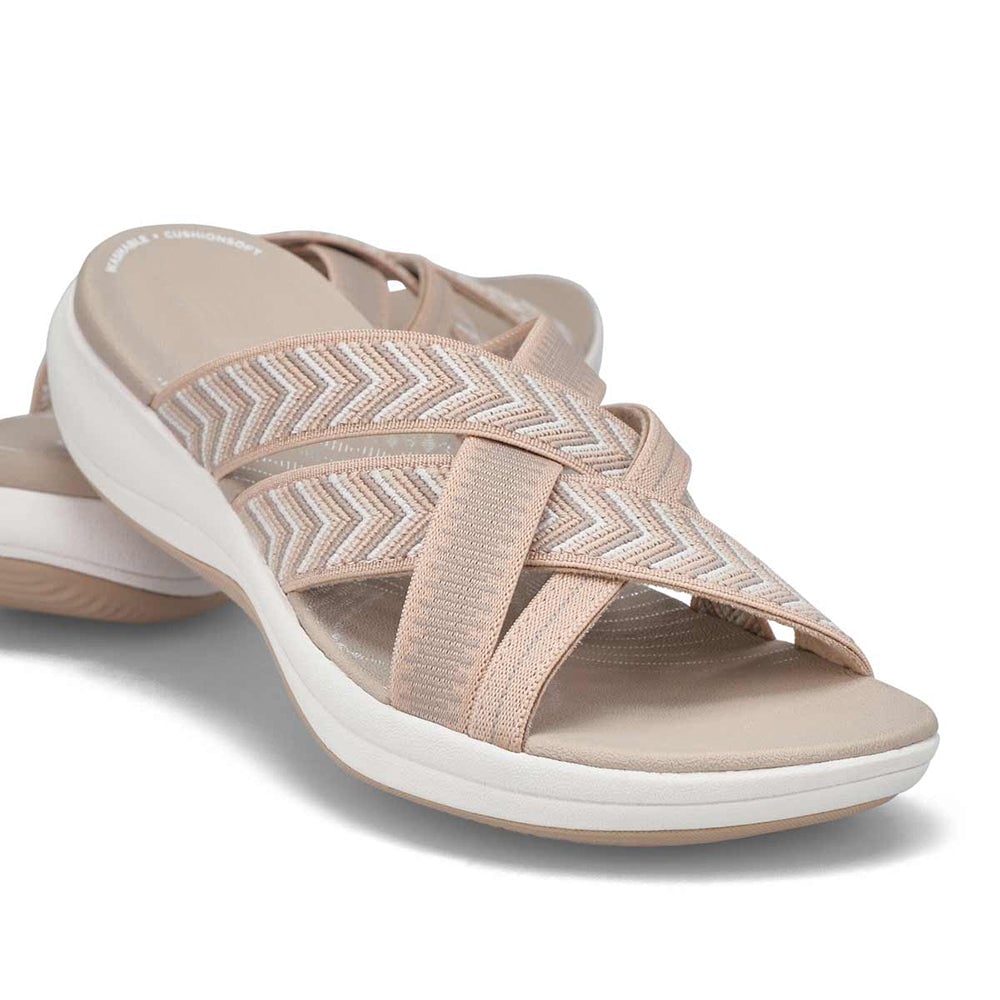 Top-down view of Matilda beige orthopedic sandals showing contoured arch support footbed