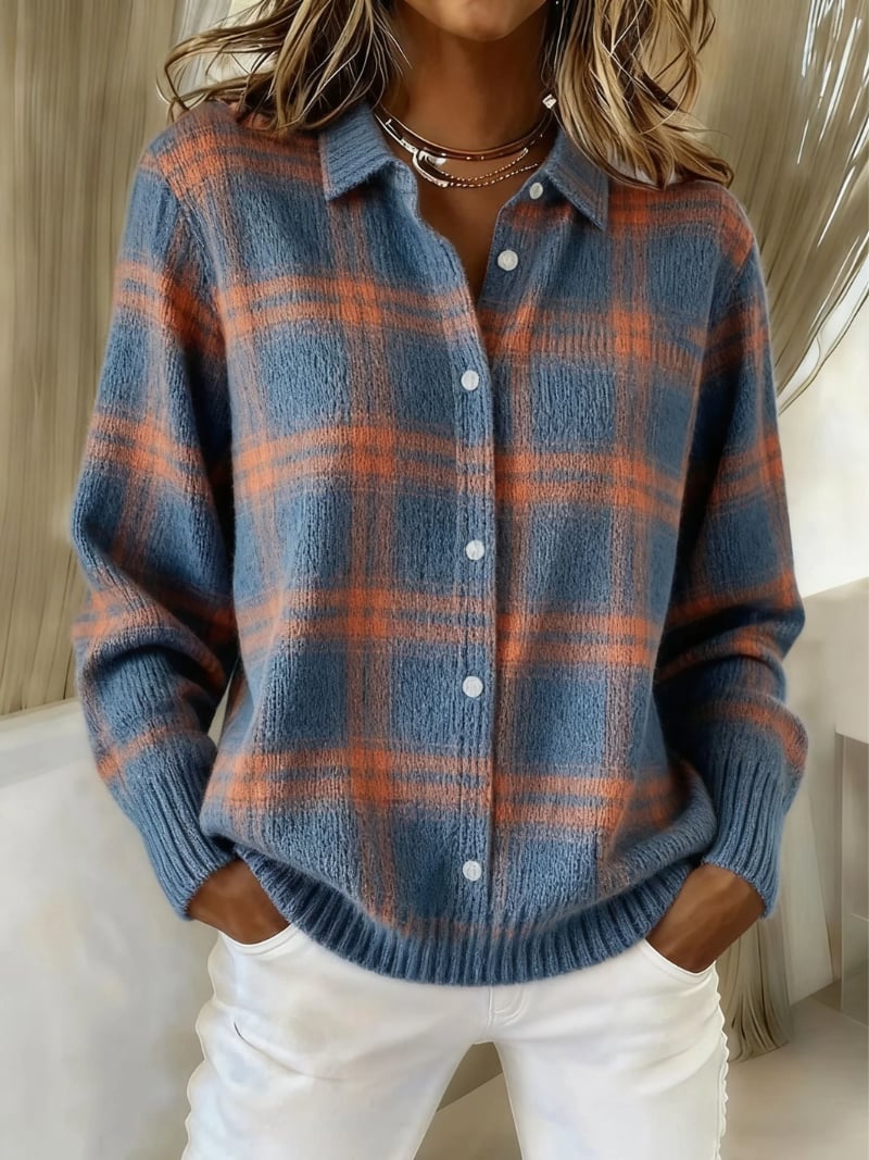 Soft multicolor checkered blouse with a relaxed silhouette, shown in a lightweight breathable fabric, available in sizes S to 5XL