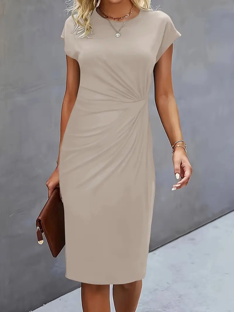Full-length front view of the Maya midi dress in black