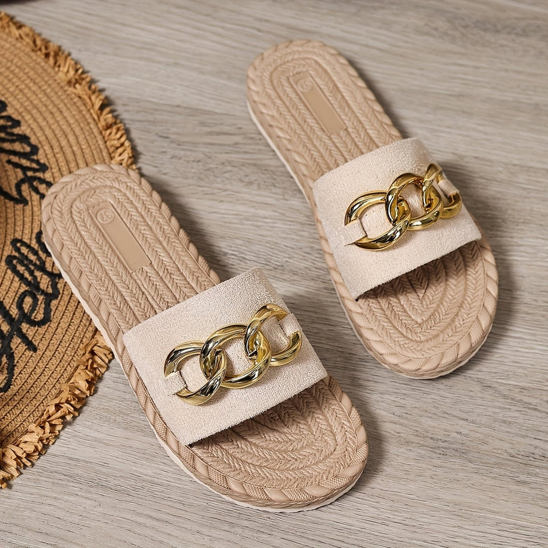 Meadow cushioned sandal in beige, side profile highlighting soft sole and subtle detailing