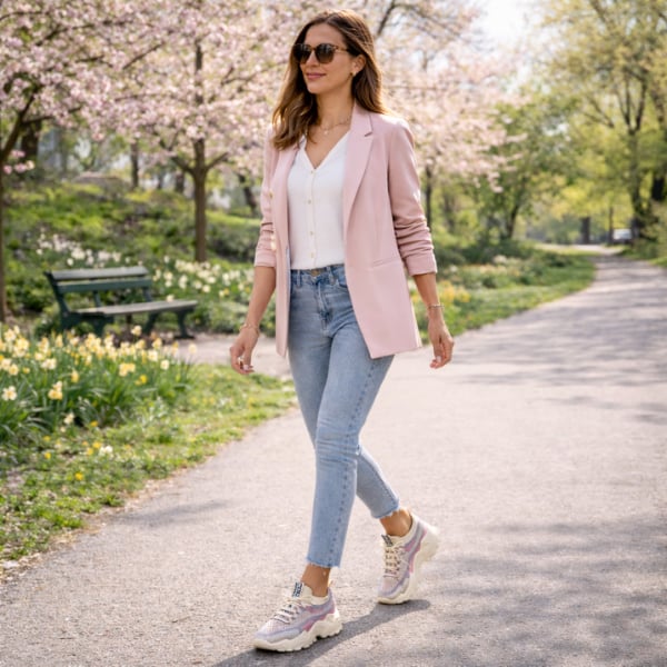 Meadow women's breathable mesh walking sneakers in beige, top-down view showing lace-up closure
