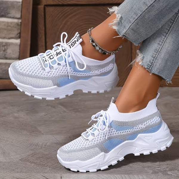 Meadow women's breathable mesh walking sneakers in blue, front view