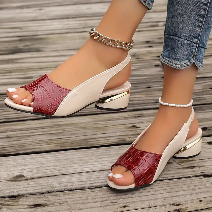 Close-up of Melanie sandal padded insole and textured leather upper showing cushioning detail