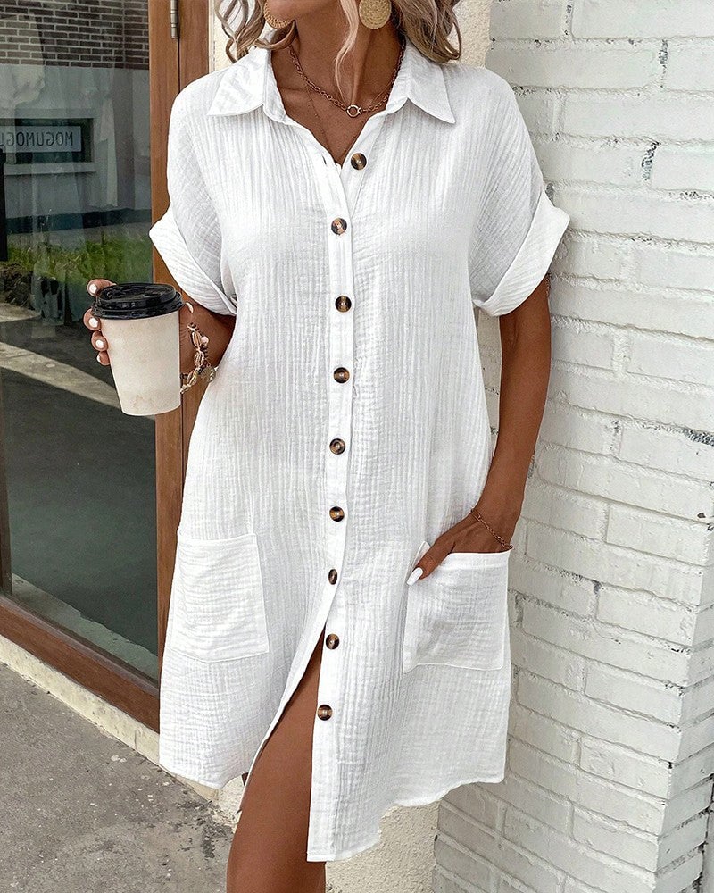 Side profile of the flowing Melissa summer dress showing its loose, comfortable fit