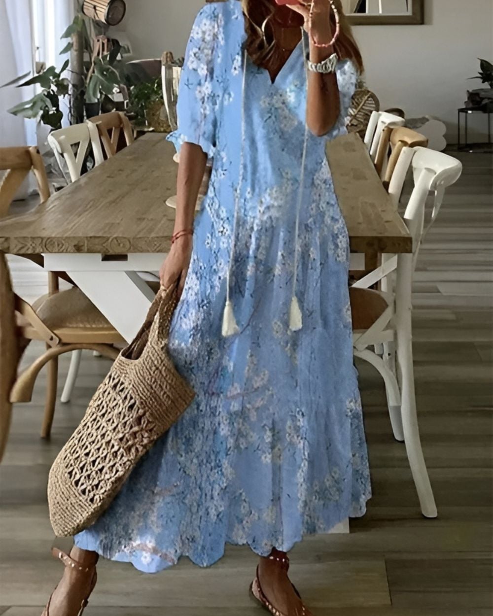 Side profile of the Boho Magic Covering Dress showing its airy, relaxed fit