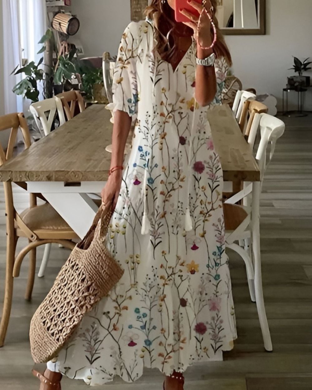 Woman wearing the purple Boho Magic Covering Dress in an outdoor setting