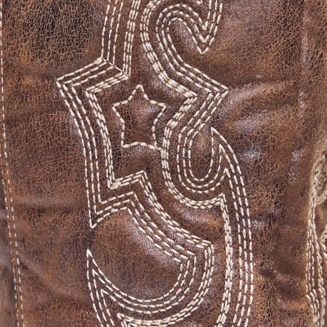 Brown calf-high western boots displayed on a neutral background