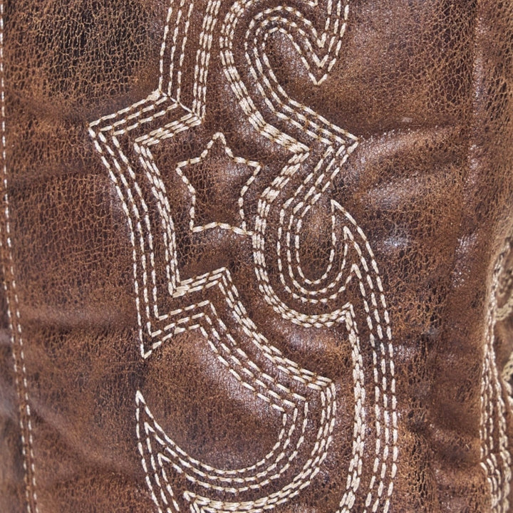 Brown calf-high western boots displayed on a neutral background