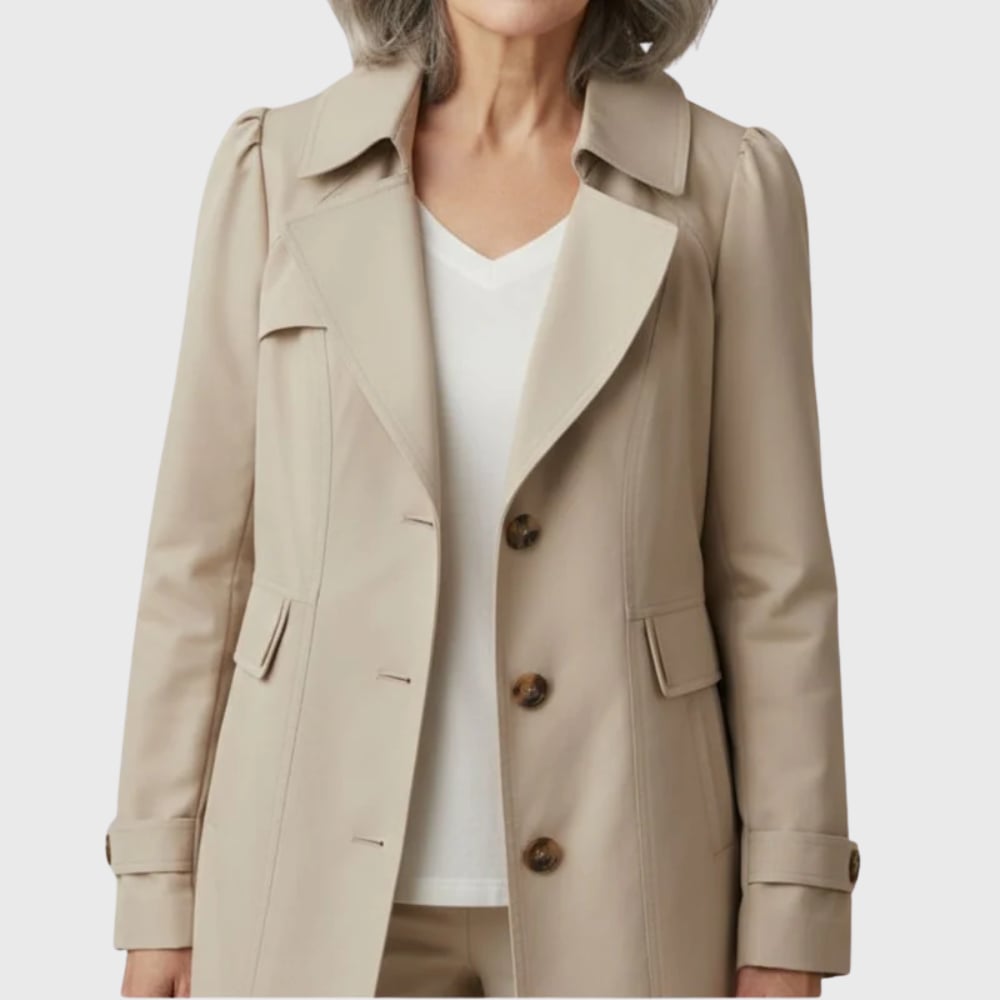 Side view of the everyday rain coat demonstrating ease of movement and streamlined design