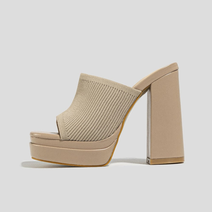 Side view of Merle platform sandals in khaki showing thick supportive sole