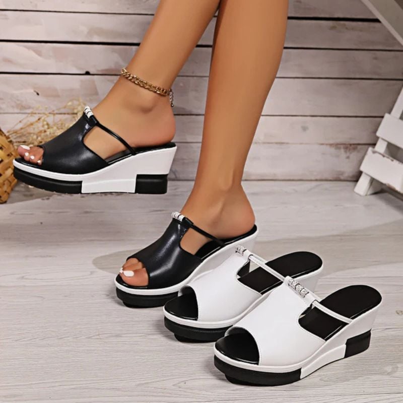 Minerva women's platform T-bar sandals in white, front view showing open toe and clean finish