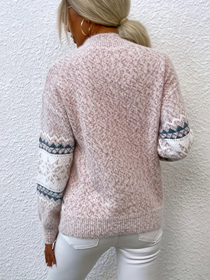 Front view of the Mirabelle blouse styled with tailored trousers for a polished everyday look