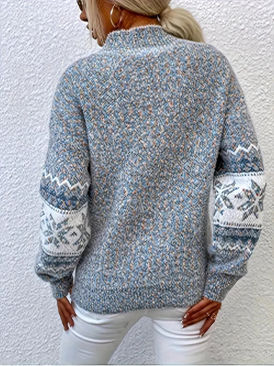 Model wearing the Mirabelle blouse in light blue paired with casual jeans for a relaxed weekend outfit