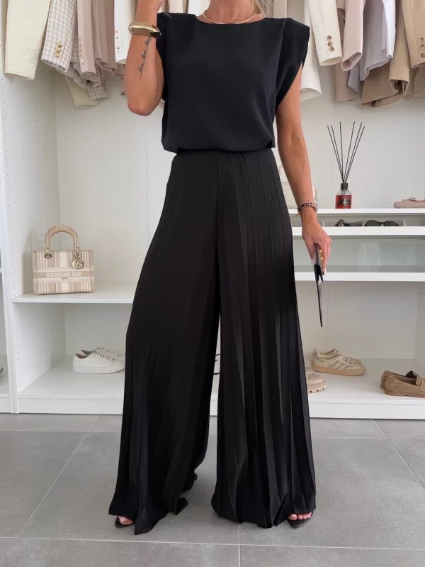 Florimay Mirabelle sleeveless top and wide-leg pants set in pink, side view