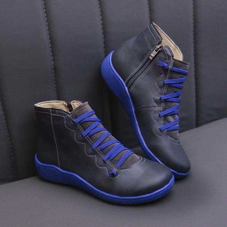 Women's grey support boot shown from front angle