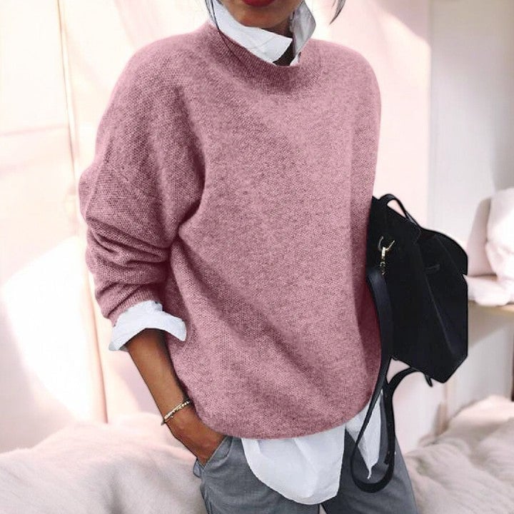 Molly soft everyday sweater in Khaki draped to show its relaxed, flattering silhouette
