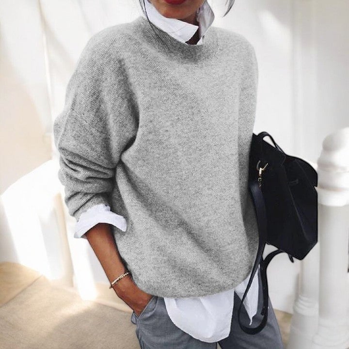 Molly soft everyday sweater in Light Pink showcasing its minimal, timeless design