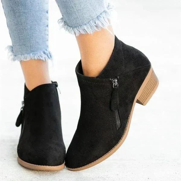 Mona ankle boots in beige colorway styled with casual denim outfit