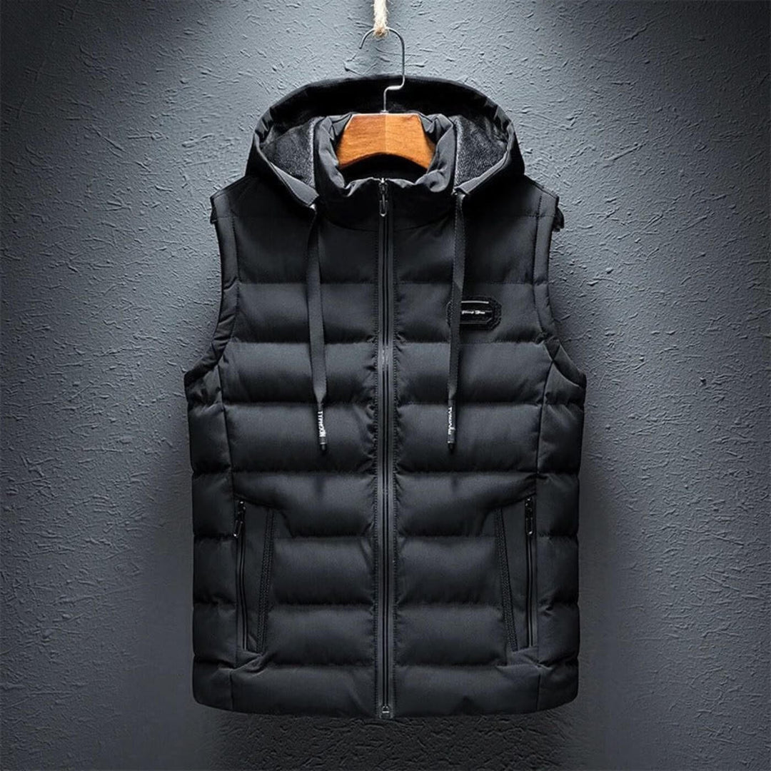 Lightweight hooded jacket in black shown from the front on a white background