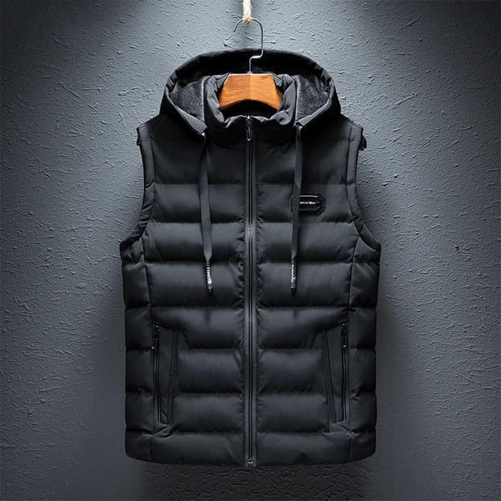 Lightweight hooded jacket in black shown from the front on a white background