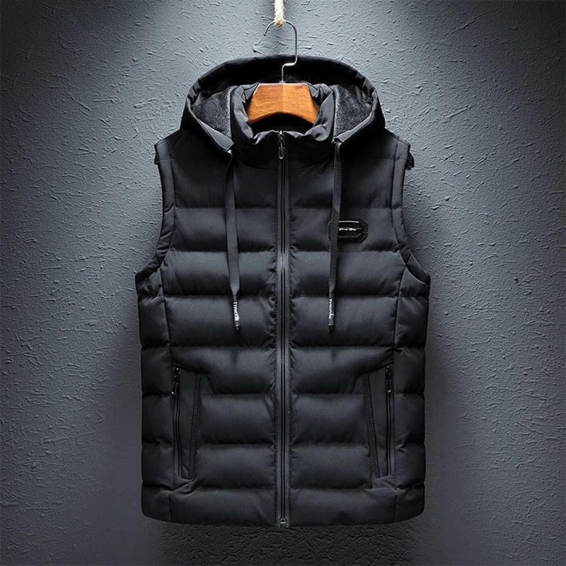 Lightweight hooded jacket in black shown from the front on a white background