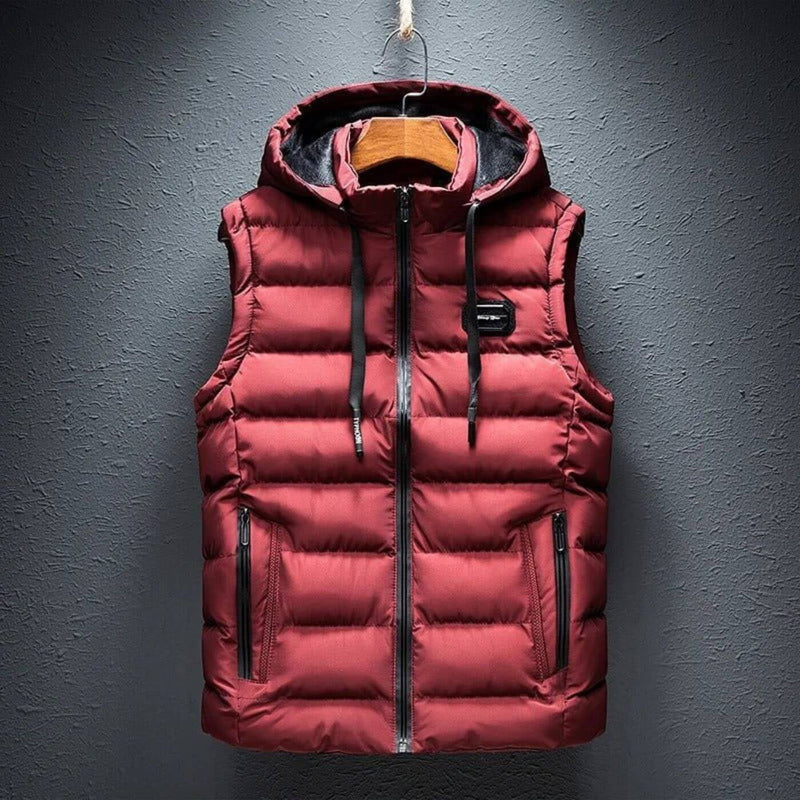 Side profile view of the lightweight hooded jacket showing streamlined silhouette