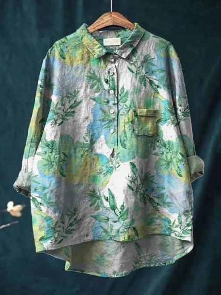 Floral blouse fabric close-up showing lightweight, breathable texture
