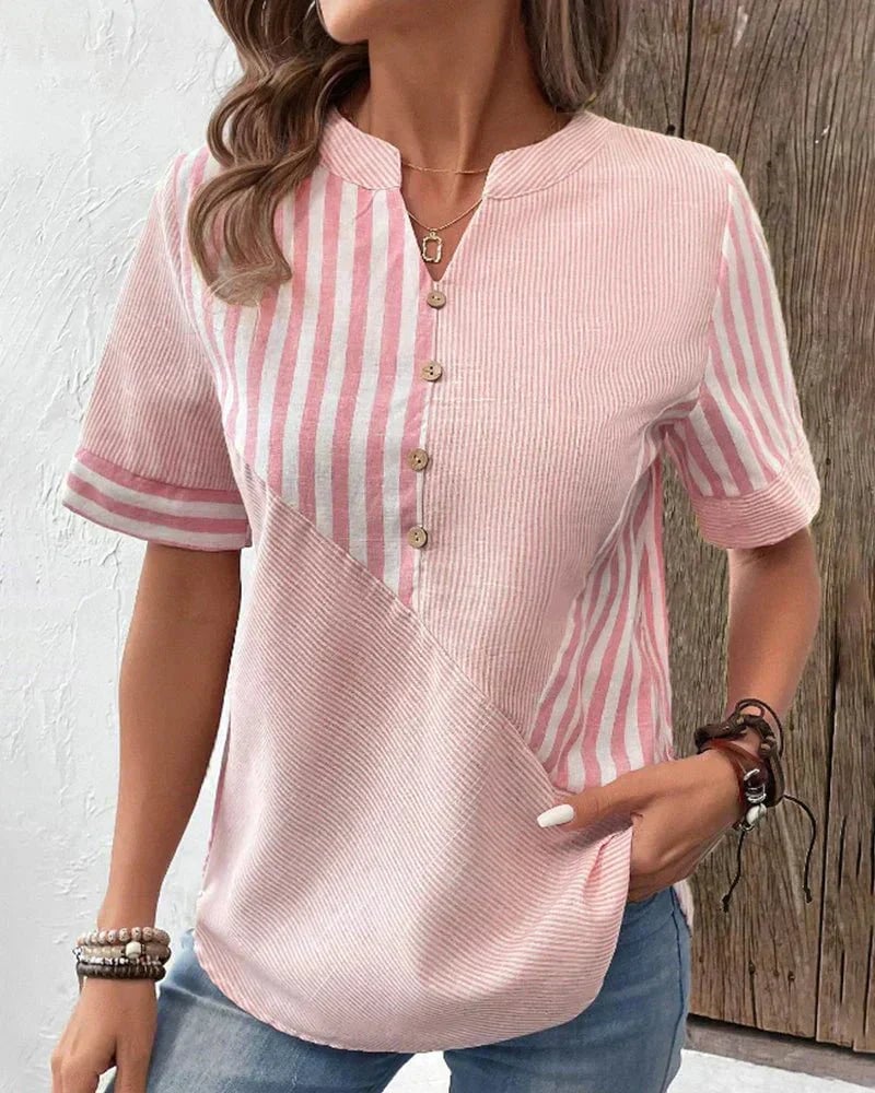 Animated gif showcasing the Soft Striped Blouse from Florimay in multiple color options against a neutral background