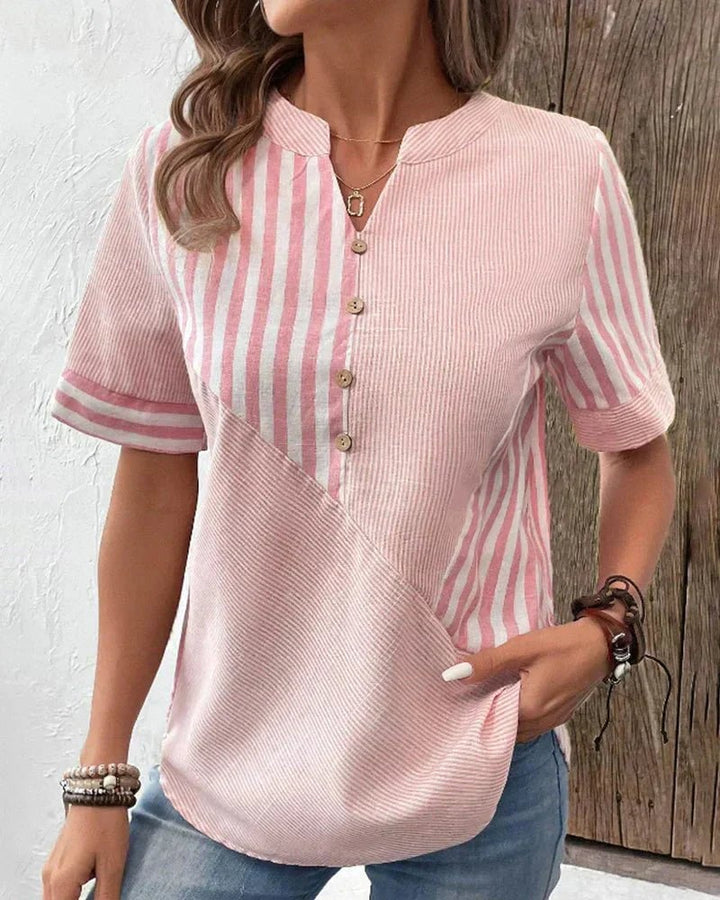 Animated gif showcasing the Soft Striped Blouse from Florimay in multiple color options against a neutral background