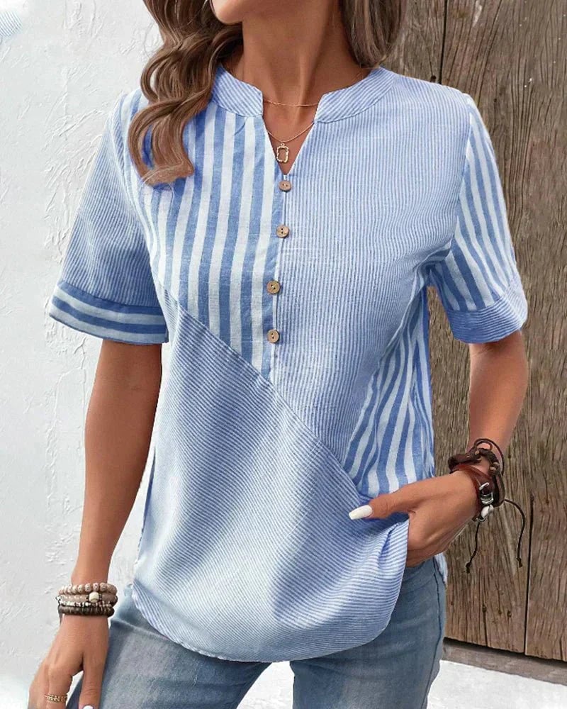Soft Striped Blouse in Pink, Green & Blue — view 3