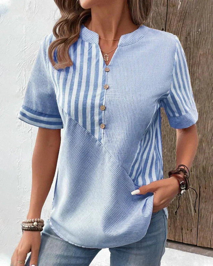 Soft Striped Blouse in Pink, Green & Blue — view 3