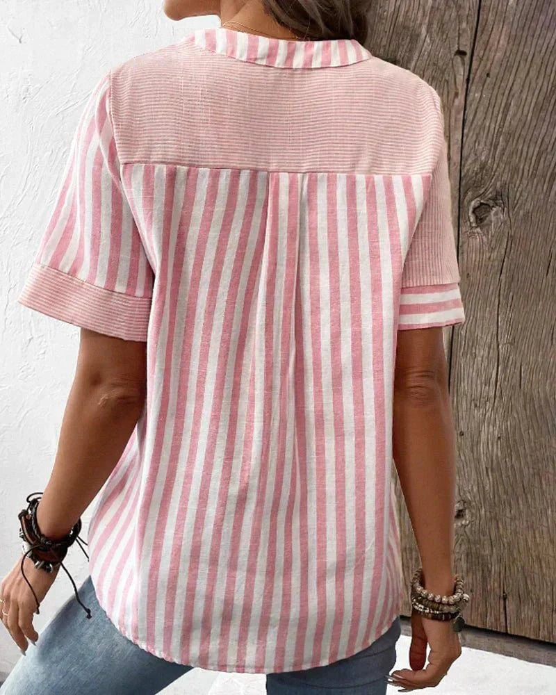 Soft Striped Blouse in Pink, Green & Blue — view 4
