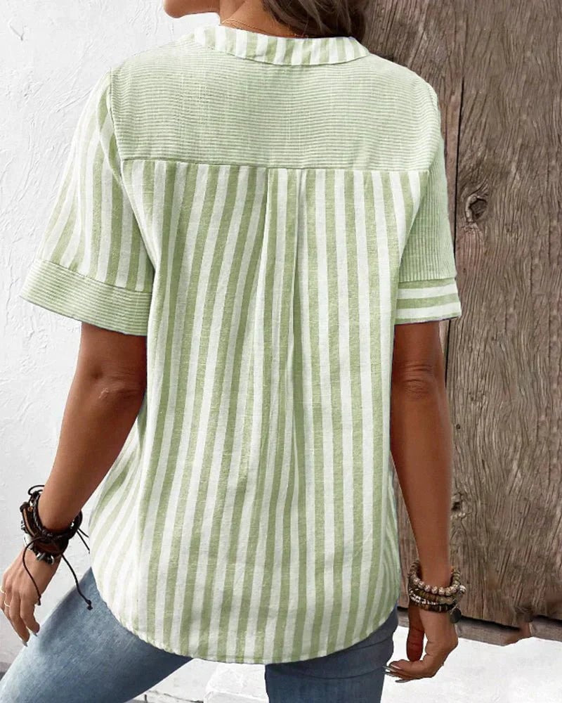 Soft Striped Blouse in Pink, Green & Blue — view 5
