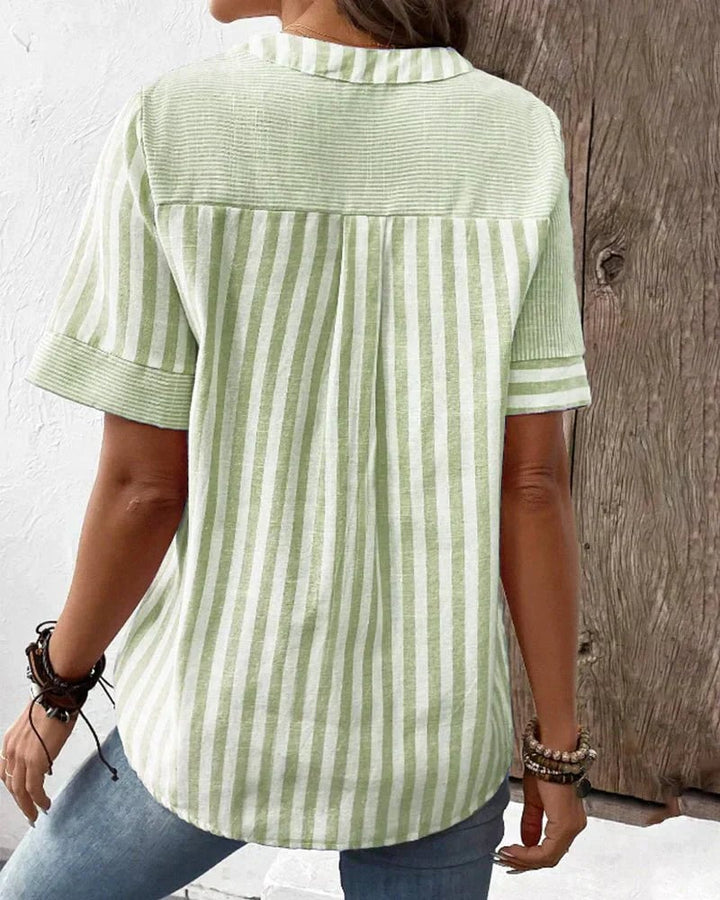 Soft Striped Blouse in Pink, Green & Blue — view 5