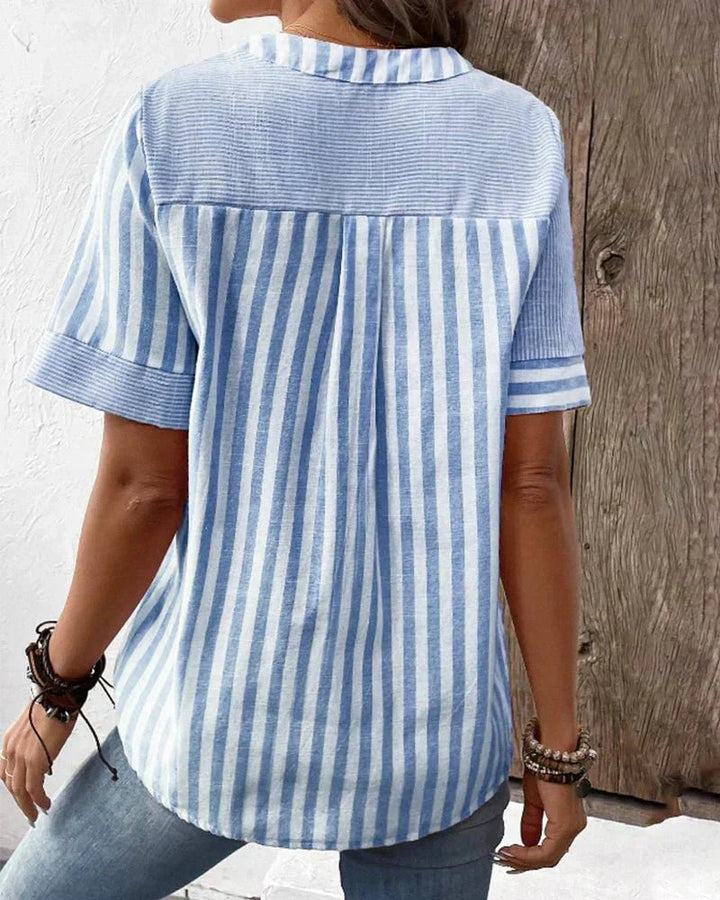Soft Striped Blouse in Pink, Green & Blue — view 6