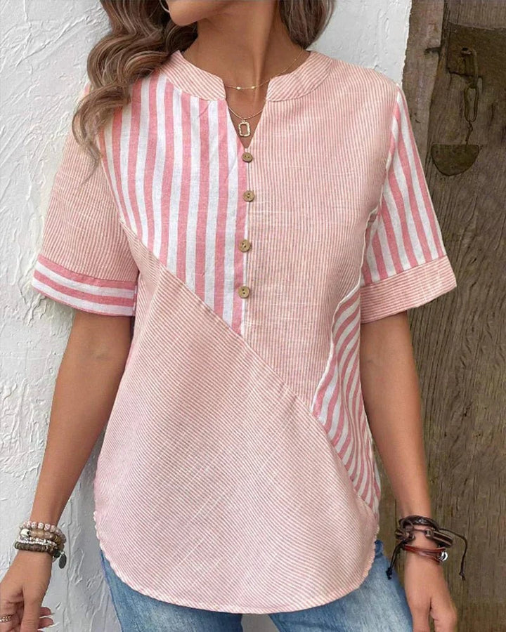 Soft Striped Blouse in Pink, Green & Blue — view 8